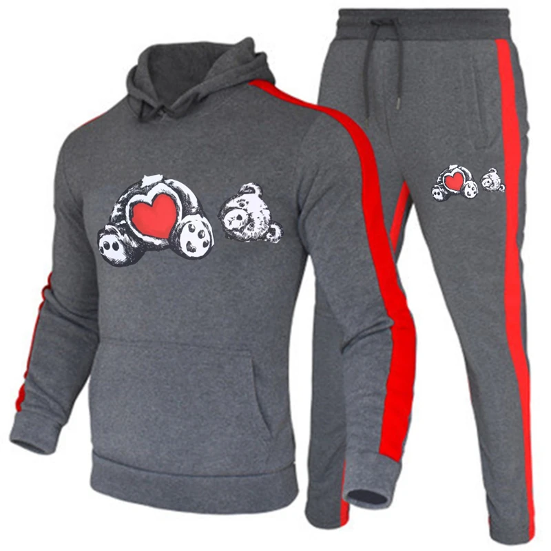 

2021 new track suit men's fashion hoodie men's suit suit solid color sweatshirt + sweatshirt spring and autumn fleece hooded pul