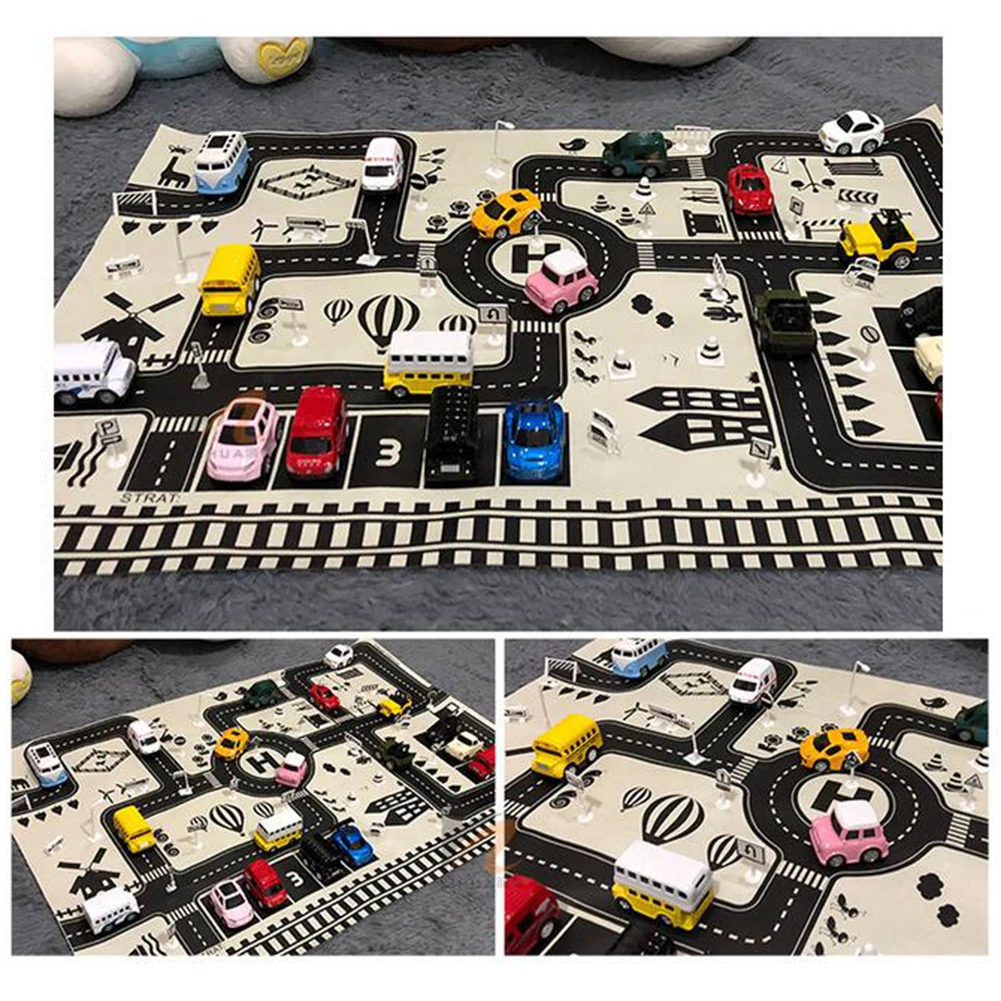 83x59 см с рисунком машинки Город дорога игровой ковер дорожные знаки блоки