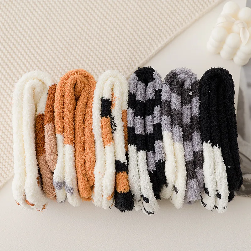 6 Pairs Women Socks Fluffy Warm Slipper Sock Autumn Winter Fall Fuzzy Cute Girl Cat Paw Home Sleeping Cat Claw Cute Animal Socks