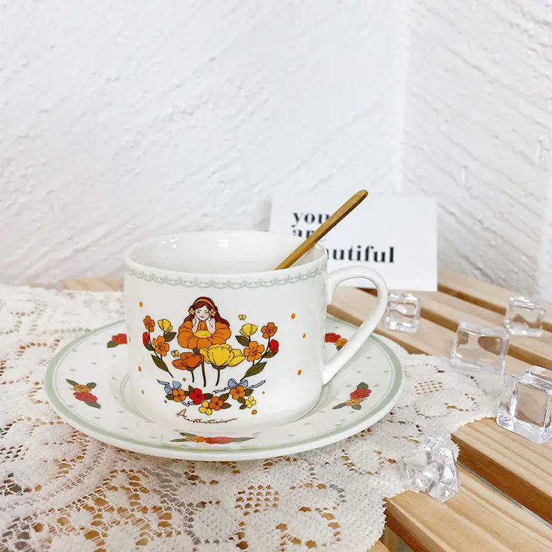 Керамическая кружка с ручной росписью кофейная чашка блюдце набор в Корейском