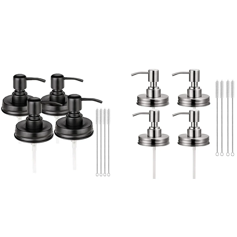 

4 Pack Mason Jar Soap Dispenser Lids with Pumps,Lotion Soap Dispenser Lids for 16 Oz 4 Cleaner Brushes Included