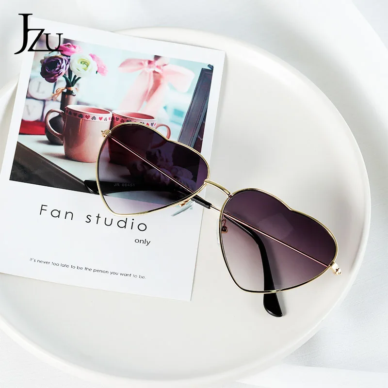 

JZU Heart Shaped Sunglasses women Fashion Ladies pink metal Brand Designer Love UV400 Mirror big Eyewear Retro sunglasses oculos