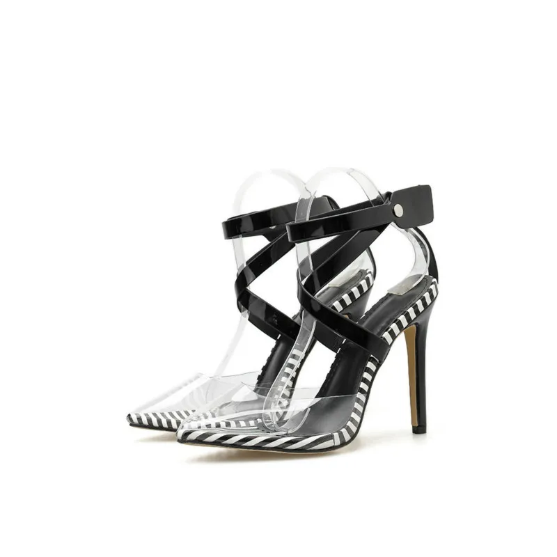 

Women's autumn 2019 button top color matching Thin High Heel Sandals Size 40