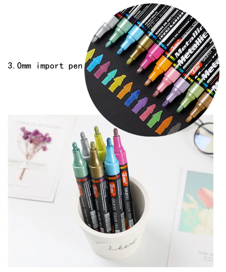 1Pcs Water-based Paint Metal Marker Pens Sharpie 3.0mm Gold Silver Ceramic Rock Glass Porcelain Mug Wood Fabric Canvas Painting