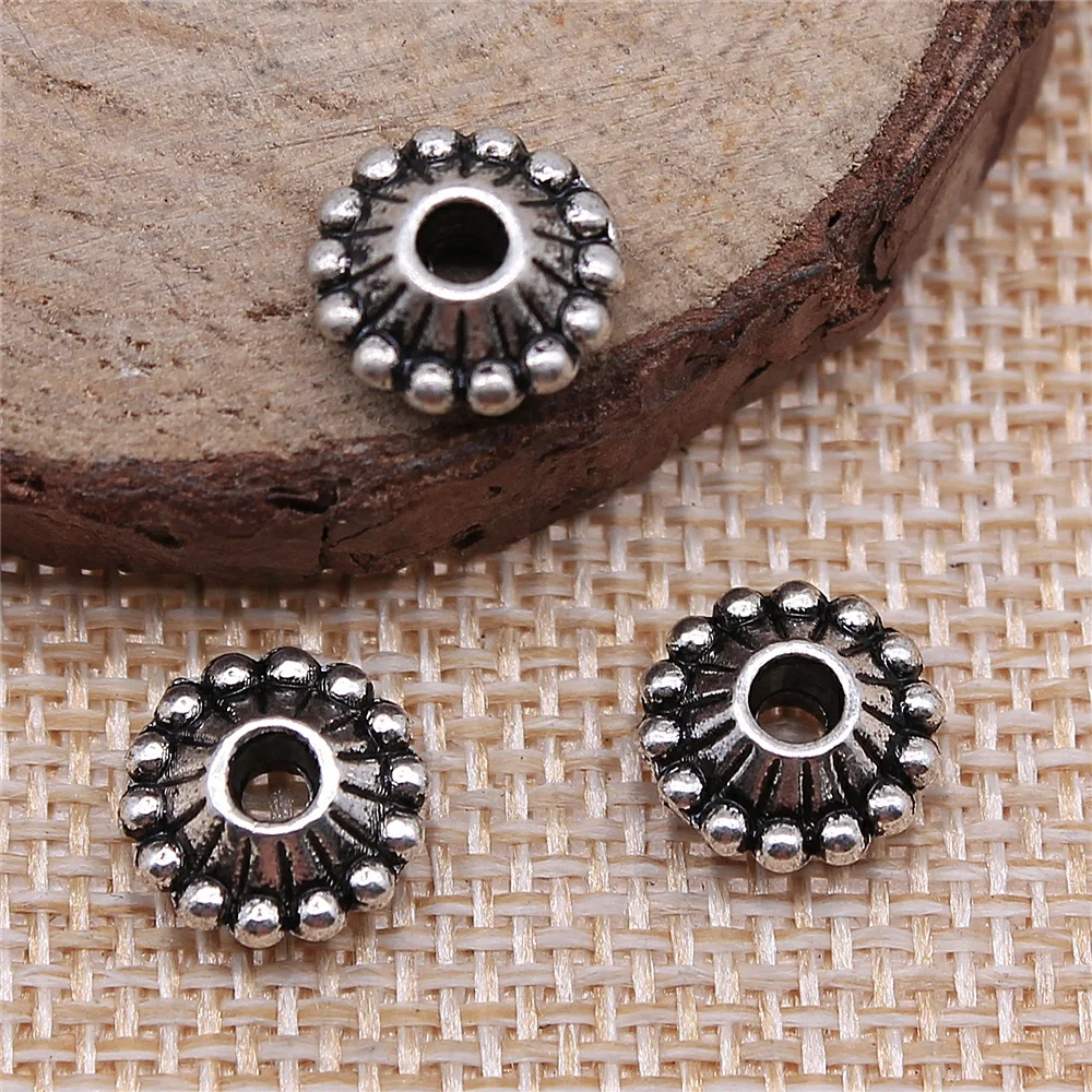 

free shipping 54pcs 10x10x4mm antique silver Spacer beads charms diy retro jewelry fit Earring keychain hair card pendant