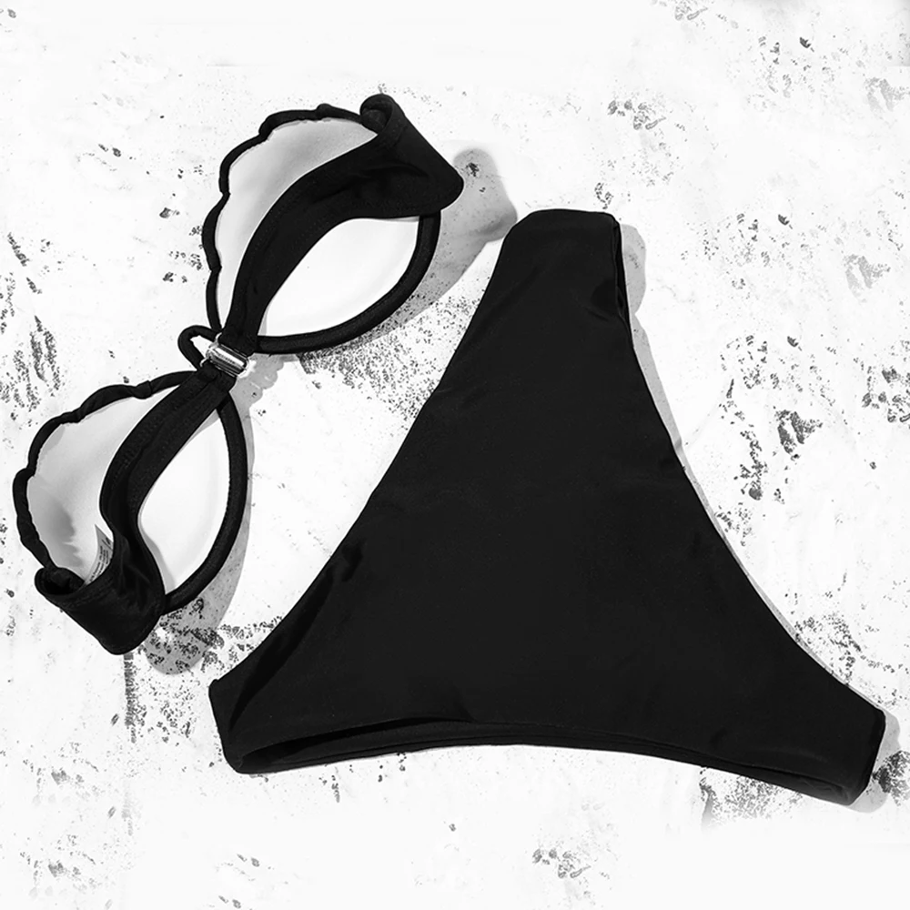 

Shell Solid Bikinis Hard Pack Underwire Sexy Bikini 2021 New Arrival Strapless Mid Waist Swimsuit Pink Swimwear Women