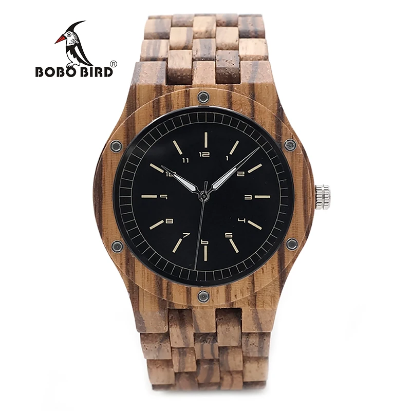 Деревянные часы для мужчин BOBO BIRD relogio masculino WN12 деревянные часы мужские s брендовые Роскошные Зебра деревянный ремешок кварцевые часы в деревянной подарочной коробке