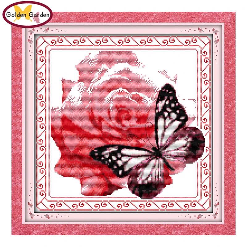 

GG Flower&Butterfly Rose Cross Stitch Pattern Embroidery Needlework Handicraft 11CT14CT DIY Cross Stitch Kit for Home Wall Decor