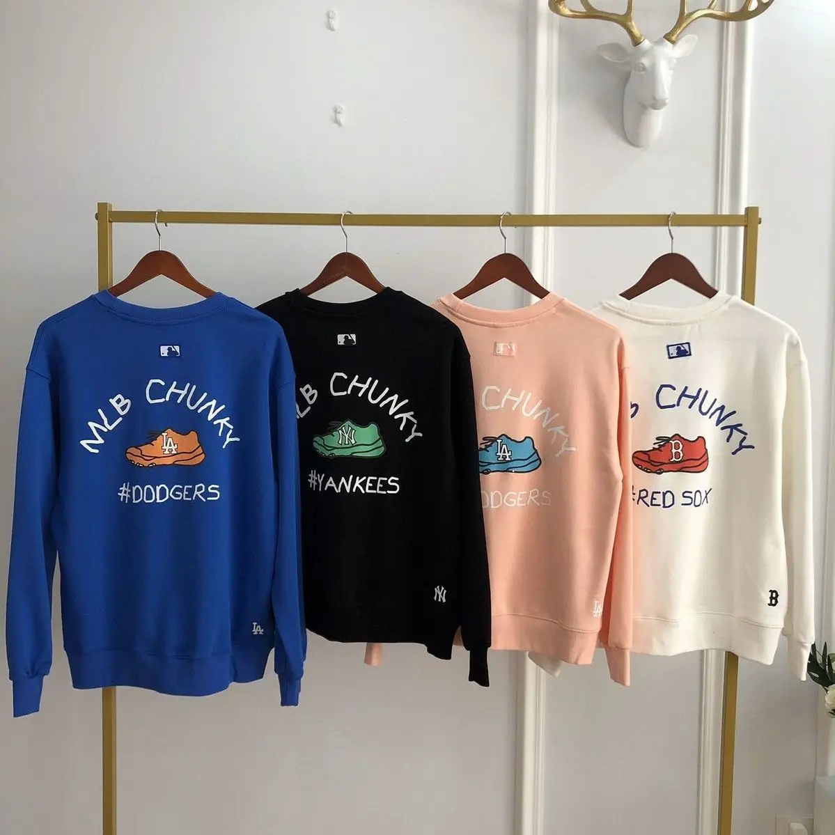 

Spring and Autumn New NY Yankees Torre Shoe Pattern Print Crewneck Wei Yi Women's Tide Brand Loose Joker Couple Top