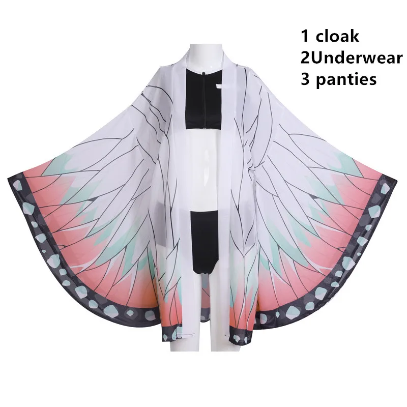 

Demon Slayer Cosplay Kimetsu No Yaiba Kamado Tanjirou Two Piece V Neck Bathing Suit Bikini Swimsuit with Sheer Kimono Cardigan