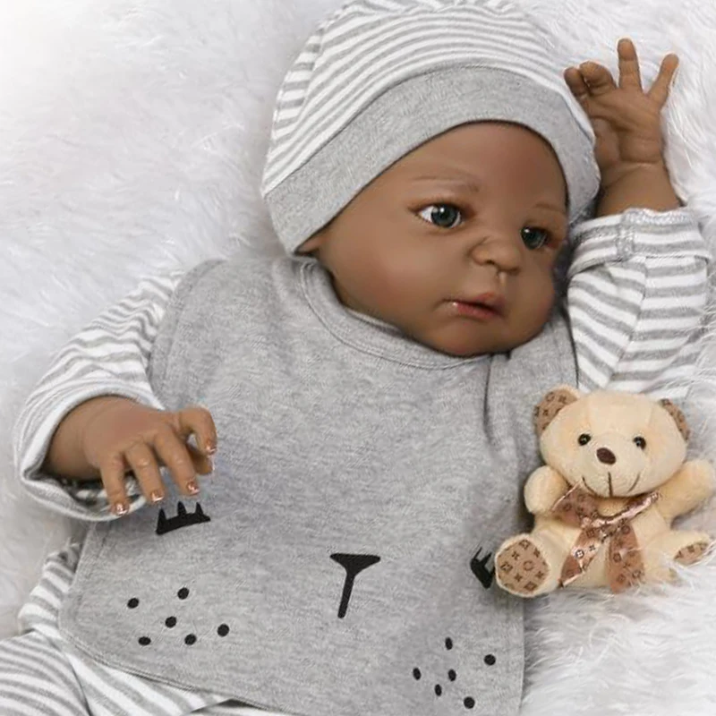

NPK 55 см bebe реборн черная кукла полный силиконовый корпус анатомически корректно мальчик реалиста bonecas детский подарок