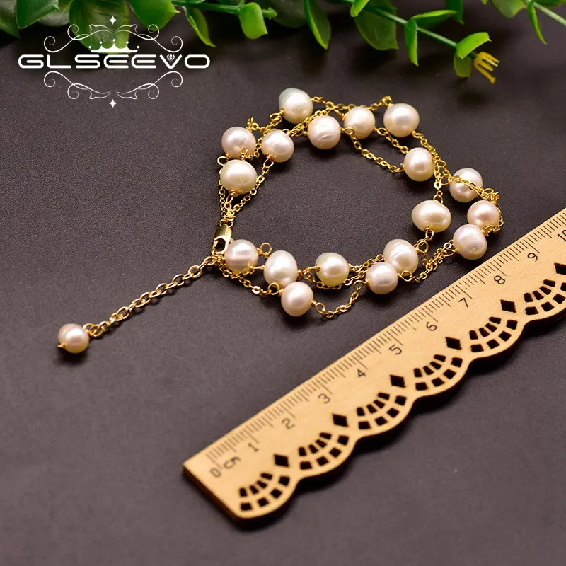 GLSEEVO,, 925 пробы, серебро, натуральный пресноводный жемчуг, регулируемый браслет ручной работы для женщин, подарок, хорошее ювелирное изделие GB0142