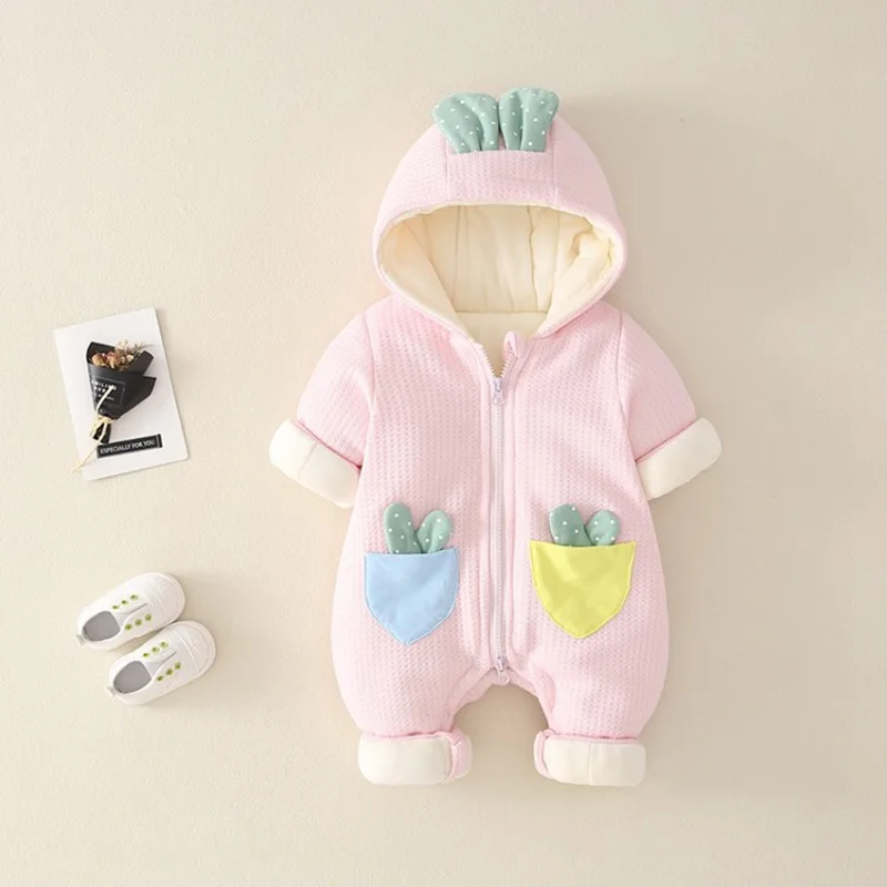 PINK CROAL CHERIE теплый комбинезон для младенцев, одежда детский зимний комбинезон Одежда для новорожденных мальчиков флисовое Детское пальто комбинезон для маленьких девочек - Цвет: PINK