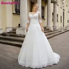 Платье Свадебное ТРАПЕЦИЕВИДНОЕ из фатина, Кружевная аппликация с коротким рукавом, со шнуровкой сзади, индивидуальный пошив