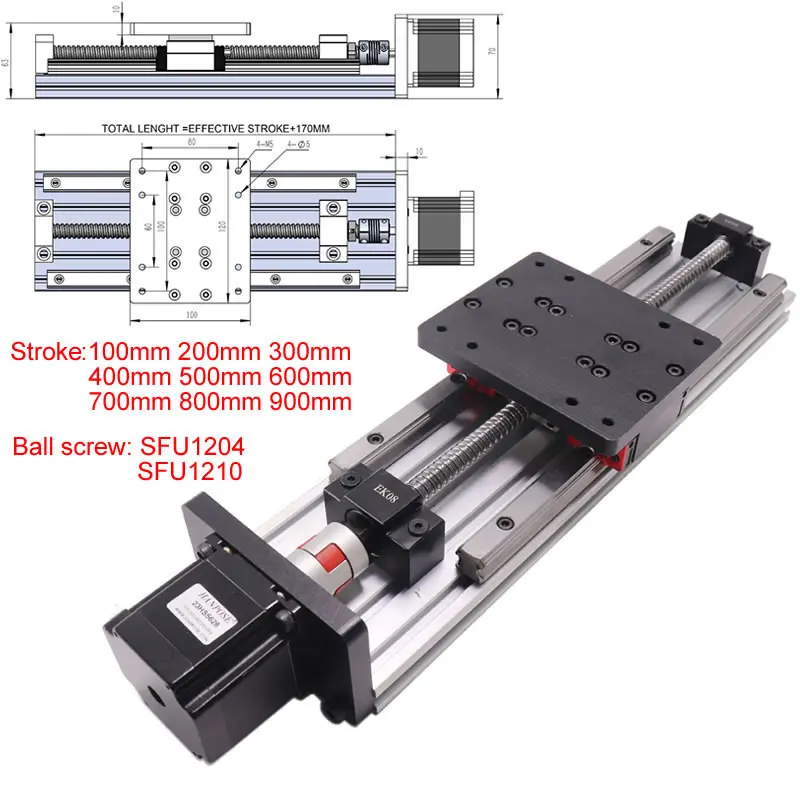 

Linear Guides Sliding Table 100-900MM Linear Module Ball Screw SFU1204 SFU1210 HGH15 HIWIN 2.8A NEMA23 57*56mm Stepper Motor