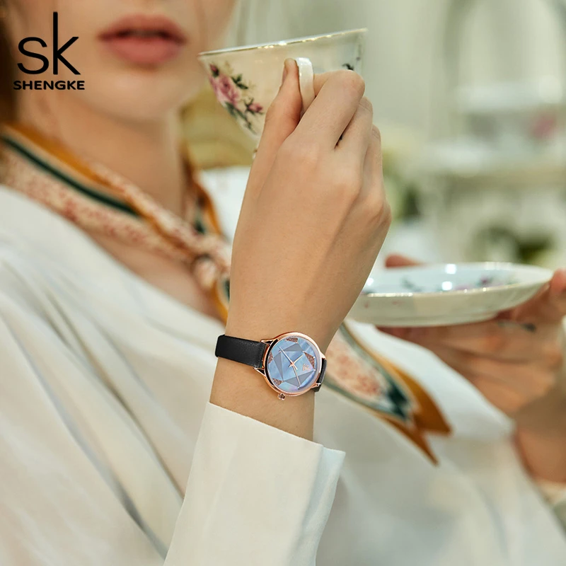 Shengke 2019 женские наручные часы повседневные белые кожаные розовые японские