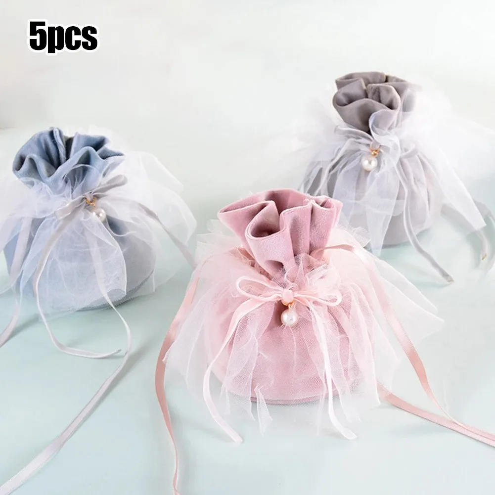 

5Pcs Luxury Velvet Gift Bags With Pearl String Christmas Birthday Party Cooikes Candy Bags Boxes Jewelry Velvet Sachet Bags