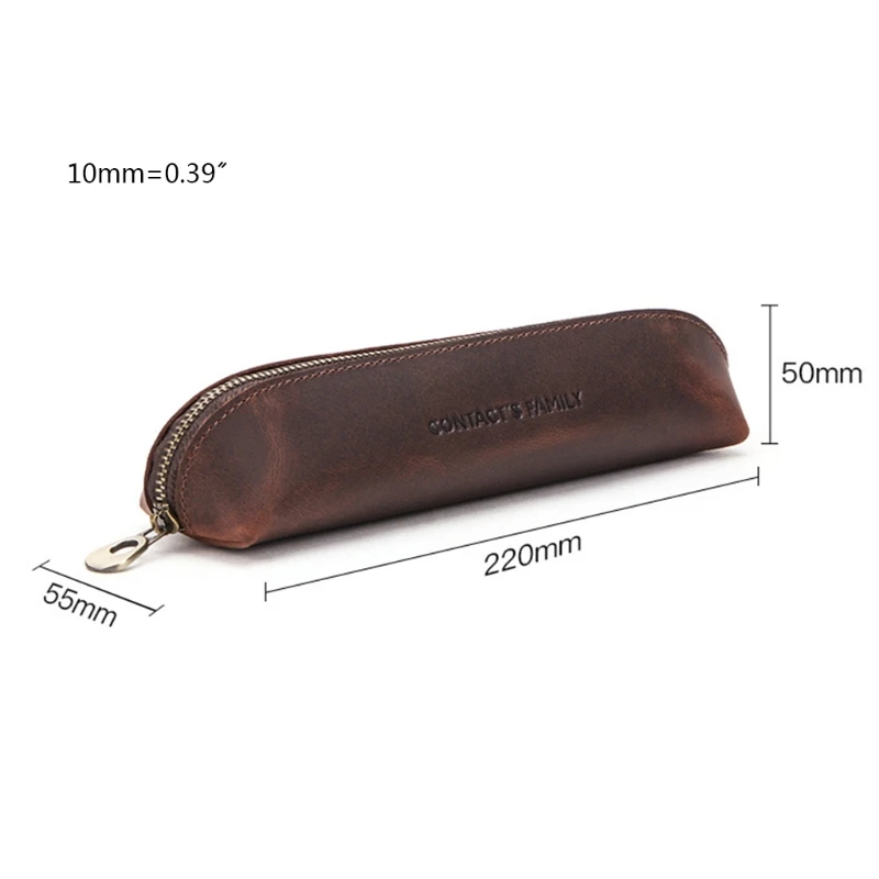 

Retro Cowhide Leather Zipper Pencil Case Business Kids School Office Pen Bag Pouch Stationery Supplies
