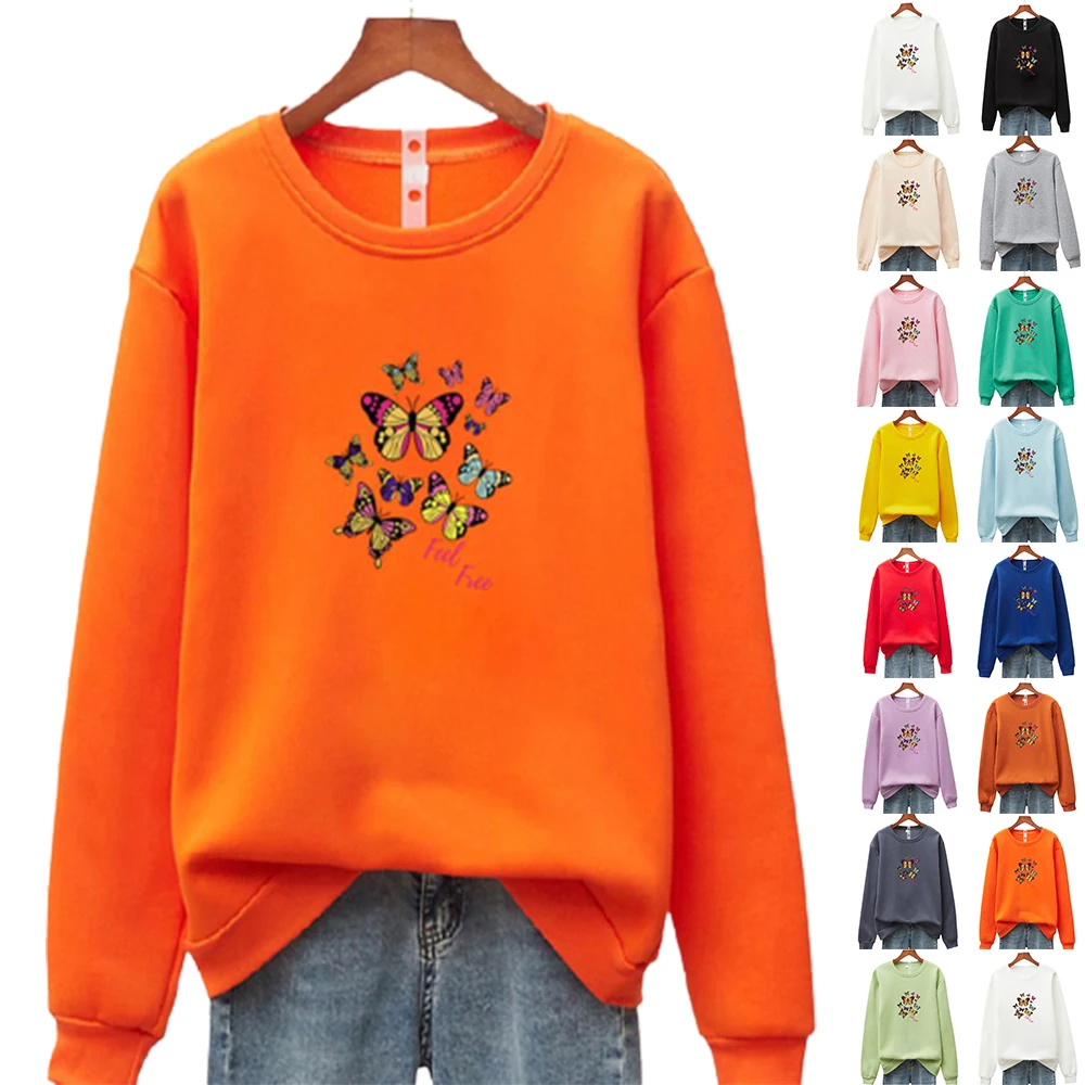 

Women Loose Simple Blouse Butterfly Printed Pullover Long Sleeves Sweater Shirt Long-sleeved Pullover Tops Clothes Outwearing