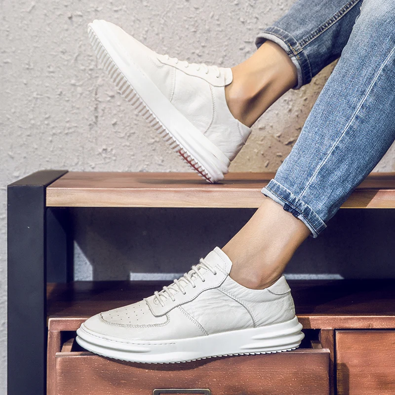 

genuine leather shoes first grade cow leather men's flats spring autumn winter men casual flat white man shoes lace up oxfords