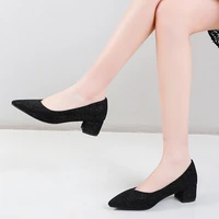 coolulu pointed toe med heels women shoes bling chunky heel dress pumps office ladies footwear 2021 spring silver large size 43