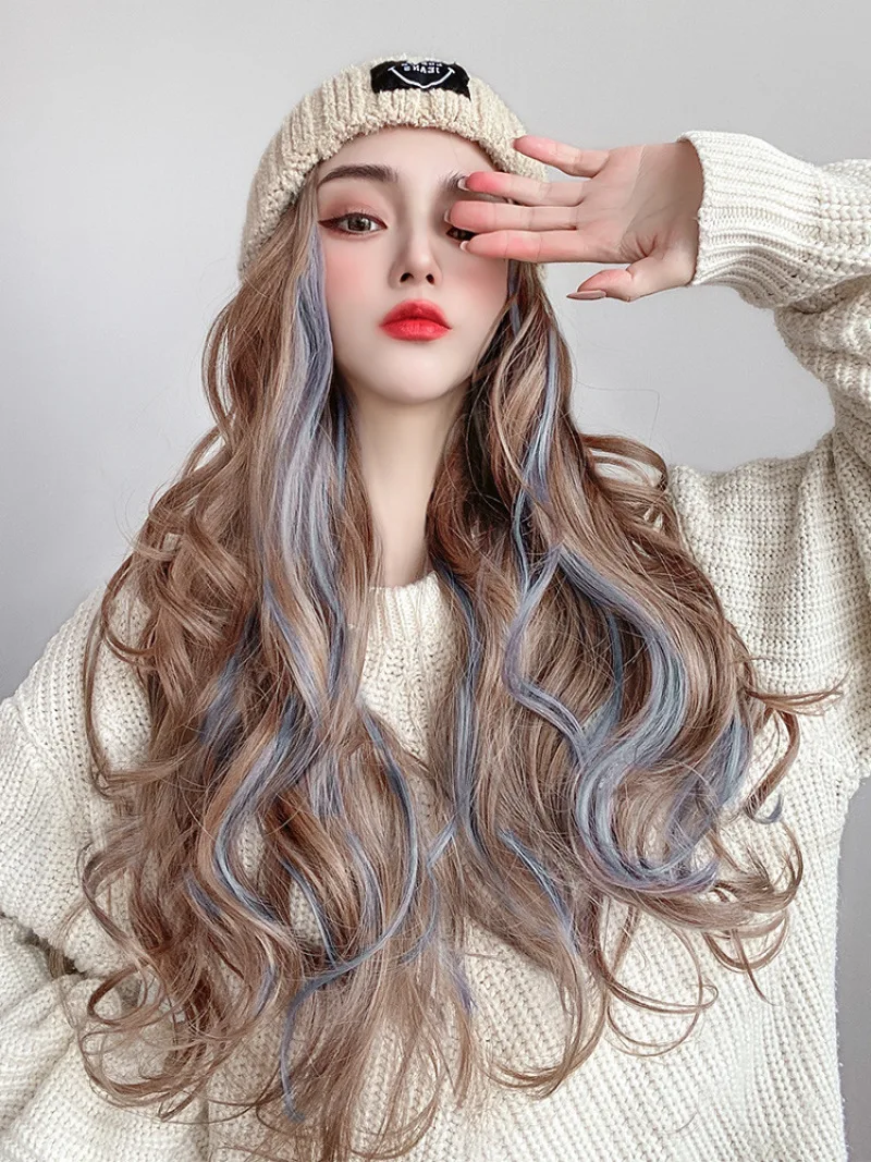 Зимняя женская вязаная шапка со смайликом и длинными вьющимися волосами