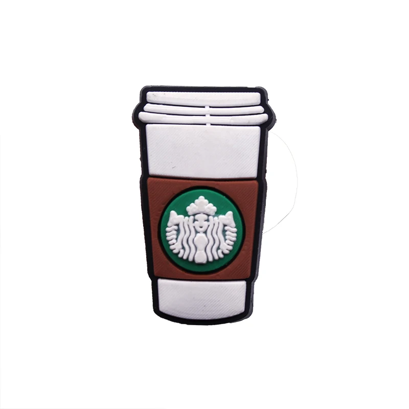 Hot Sale 1pc PVC Coffee Beverage Shoe Charms Shoe Buckles Accessories Fit Bands Bracelets Croc JIBZ Kids Party X-mas Gift