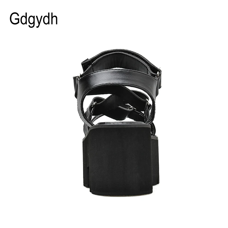 Женские босоножки на платформе Gdgydh черные обувь толстом каблуке с застежкой