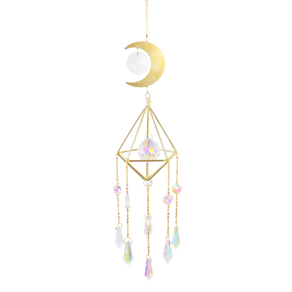 Hanging Prism Home Garden Car Decor Diamond Metal Wind Chime Pointed Bead Flower Frame Moon Crystal Jewelry | Дом и сад