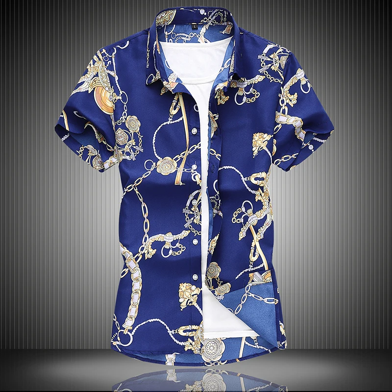 

Blue Flower Chain Luxury Designer Shirts Are Unusual Beachwear 2020 Summer Dress For Stout Printed Hawaiian Shirt Big Size Royal