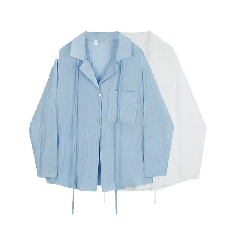

2021 Autumn New Shirt Women's Korean Solid Color Loose Casual Folds Texture Pleated Long Sleeve Blouse Tops Female Shirts