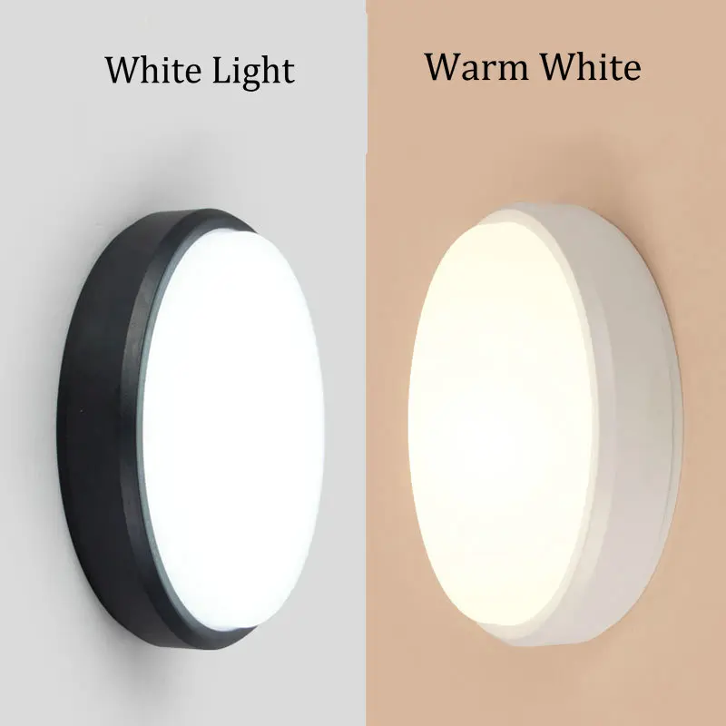 Lámpara de techo impermeable para baño, luz LED redonda ovalada para exteriores, balcón, entrada, porche y jardín, de alto brillo, color blanco y negro