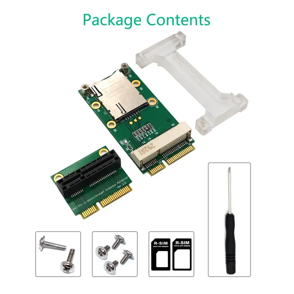 Мини адаптер PCI E с слотом для sim карты (вертикальная установка) 3G/4G WWAN LTE GPS