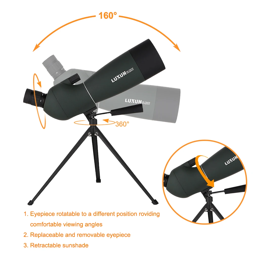 

LUXUN Spotting Scope HD 25-75x70 Waterproof Night Vision Monocular Telescope with Tripod for Shooting Bird Archery Hunting