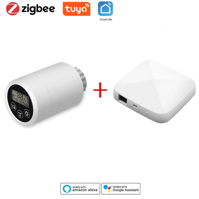 

ZigBee Tuya Smart Radiator Actuator Valve Smart Programmable Thermostat + Gateway Supports Alexa Google Assistant Voice Control
