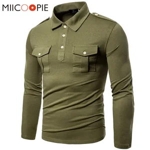 Поло мужское, 2019, с двумя карманами, с длинным рукавом