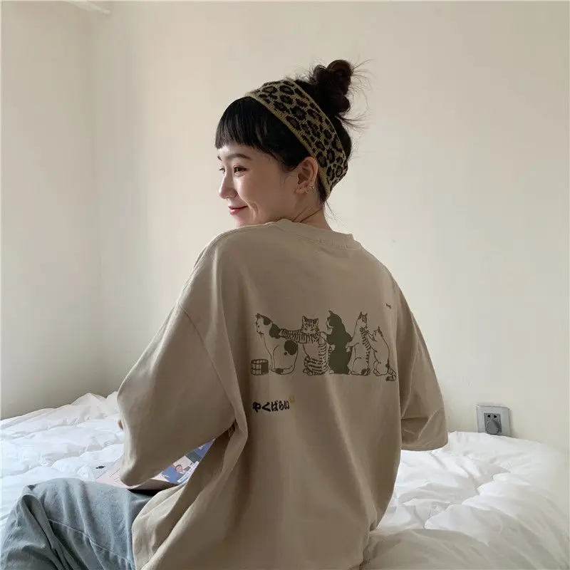 Футболка с короткими рукавами и принтом японского кота женская летняя новый