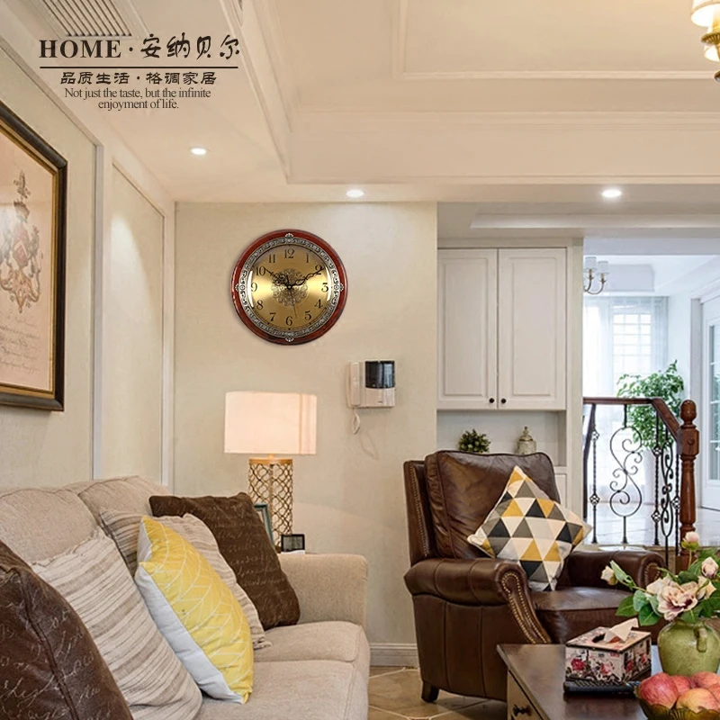 Большие настенные часы из массива дерева в стиле ретро креативные для гостиной