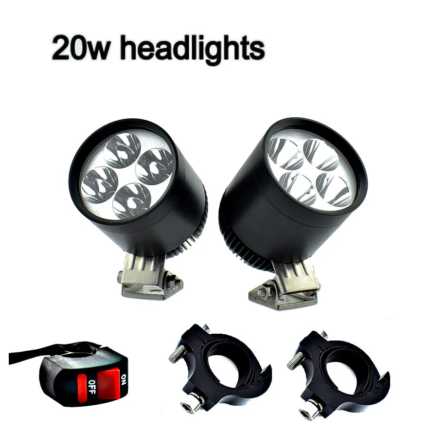 

Светодиодная фара для мотоцикла 12 В 20 Вт, вспомогательное рабочее освещение 6000 К 2400LM, мото прожектор для внедорожного велосипеда, противотуманная фара