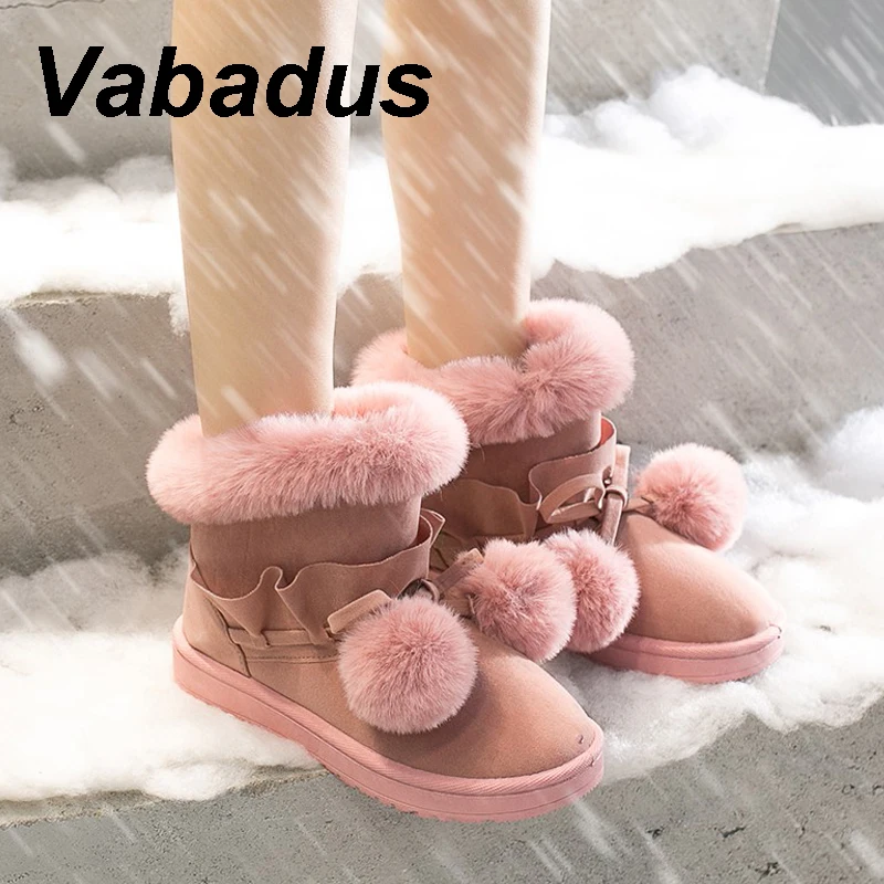 Vabadus/зимние женские ботинки зимние ботильоны с помпонами на меху внутри теплые