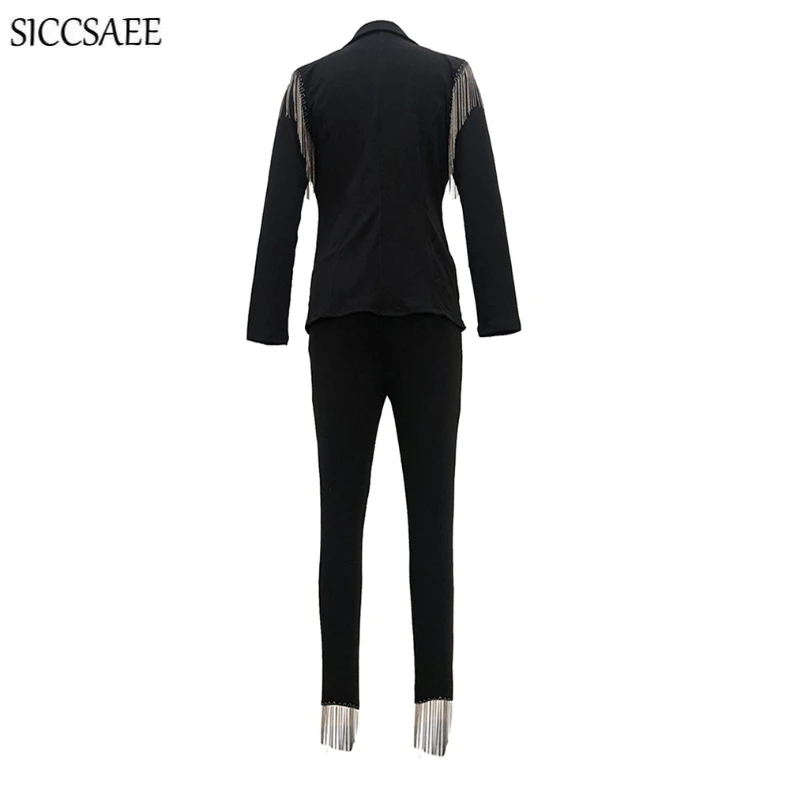 

Womens Two Piece Set 2019 Blazer And Pants Matching Sets Work Wear Office Lady Tassels Outfits Formal Elegant Fringe Clothing