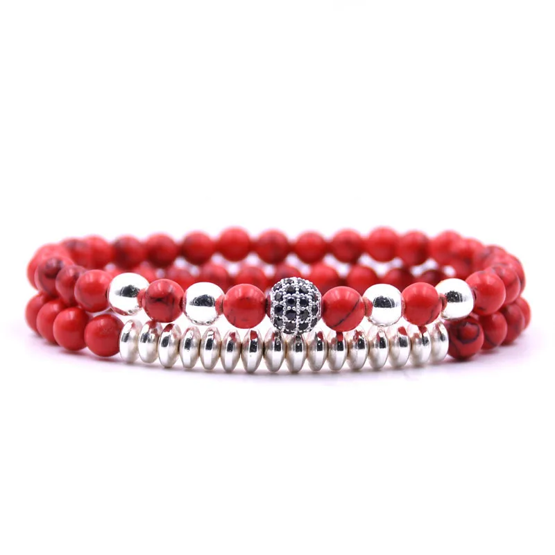 Мужской браслет из натурального камня с микро цирконием 6 мм лавового медные