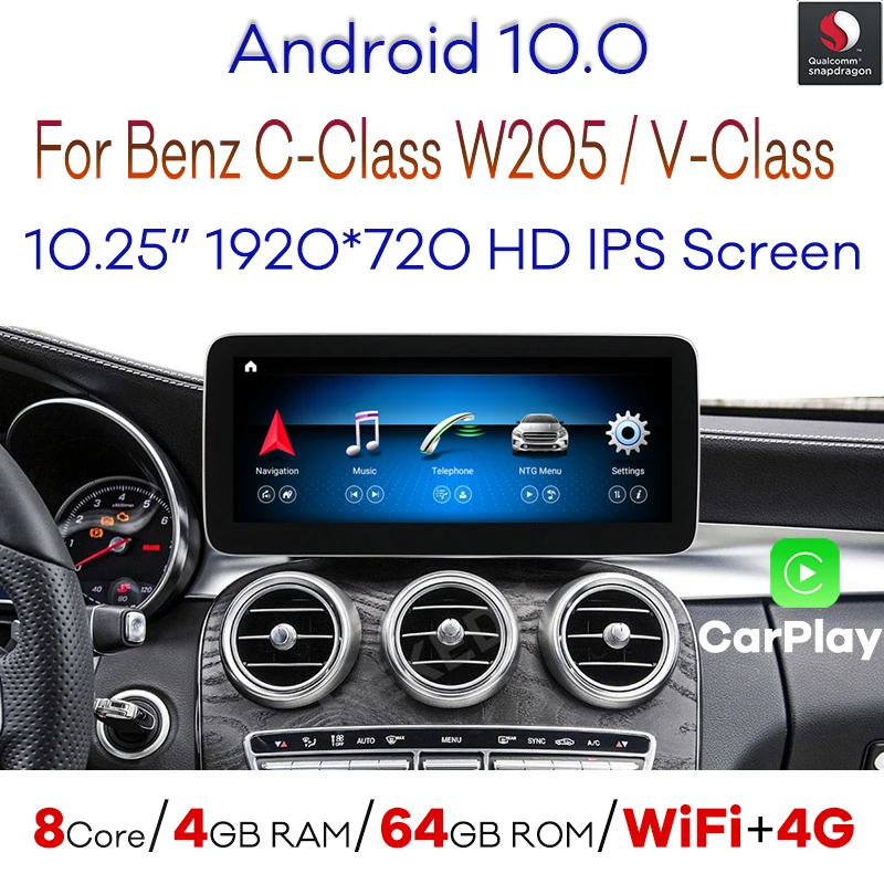 Автомобильный мультимедийный плеер Snapdragon Android 10 для Mercedes Benz C Class W205 GLC X253 V W446 /4 + 64