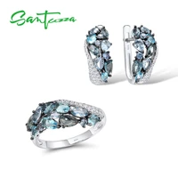 santuzza genuine 925 silver jewelry set for women sparkling blue stone earrings ring set delicate luxury party fine jewelry