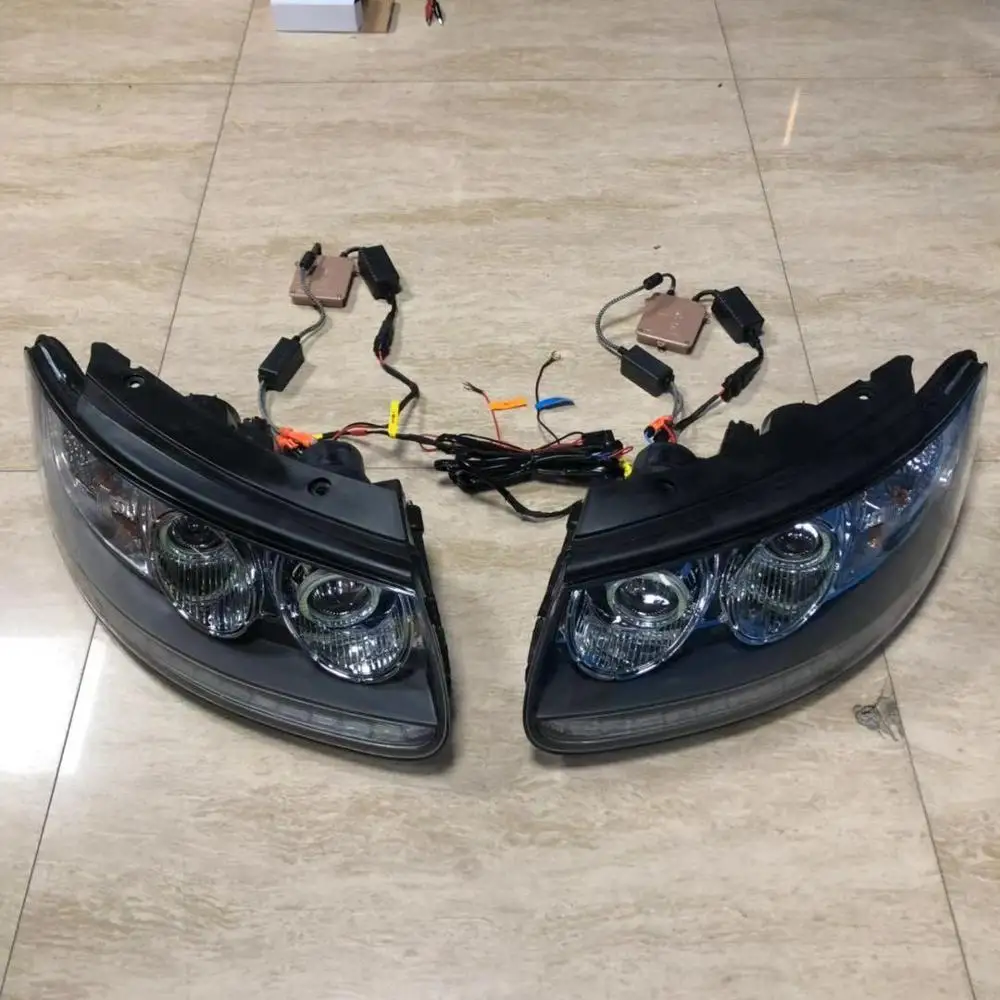 

eOsuns HID LED headlight assembly angel eye daytime running light with turn signal for Hyundai Santafe
