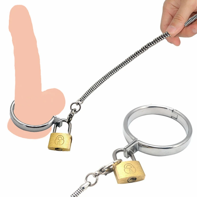 

Sex Toy For Men Aldult BDSM Male Ball Scrotum Stretcher Metal Penis Lock Cock Ring Chain SM Bondage Restraint Delay Ejaculation