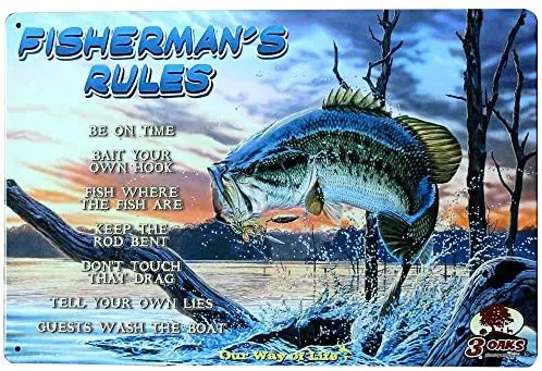 

Fisherman’s Rules Thick Tinplate Novelty Metal Tin Sign Plaque Poster Wall Decor Art Shabby Chic Gift Suitable 12x8 Inch
