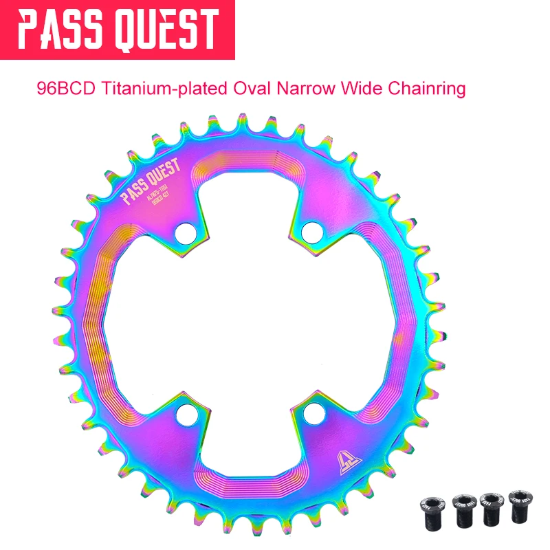 Проходное QUEST титановое овальное 96BCD MTB узкое широкое кольцо для велосипеда