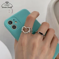 925 silver hollow heart shaped love heart chain ring female non fading fashion personality opening adjustable ring
