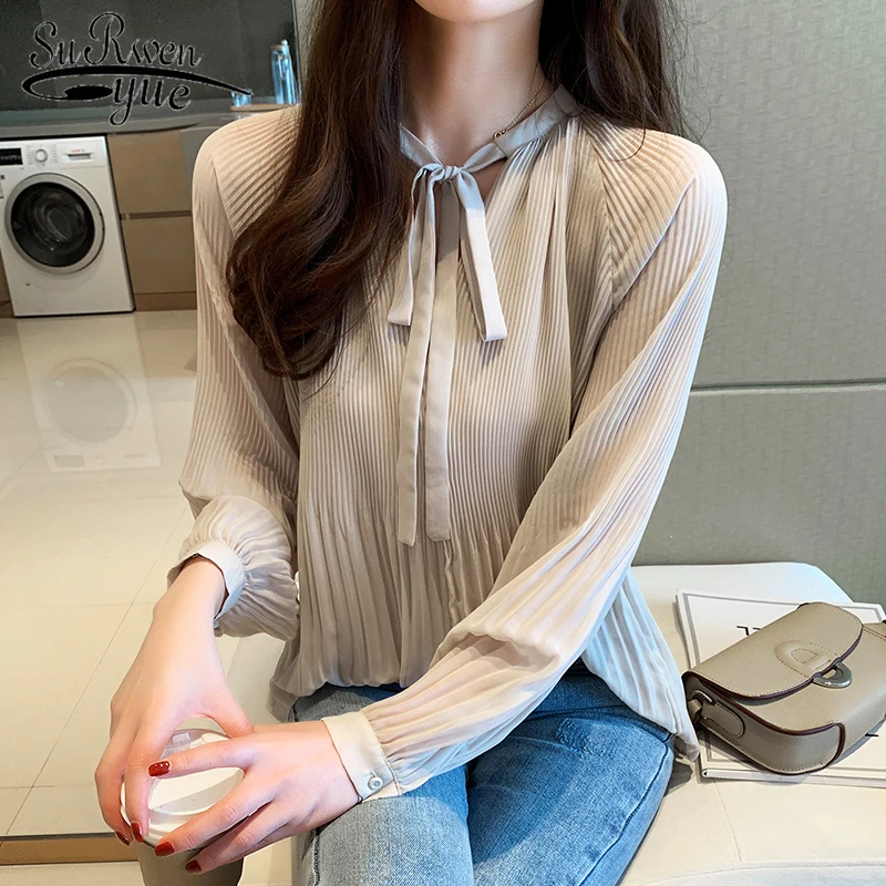 Blusas femininas, элегантные рубашки, Женские топы и блузки, шифоновые кружевные клетчатые Женские топы со стоячим воротником, одежда, полная 2460 50